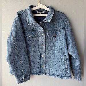 Indigo Thread Co. blue denim quilted insulated snap up boxy jean jacket sz 1X